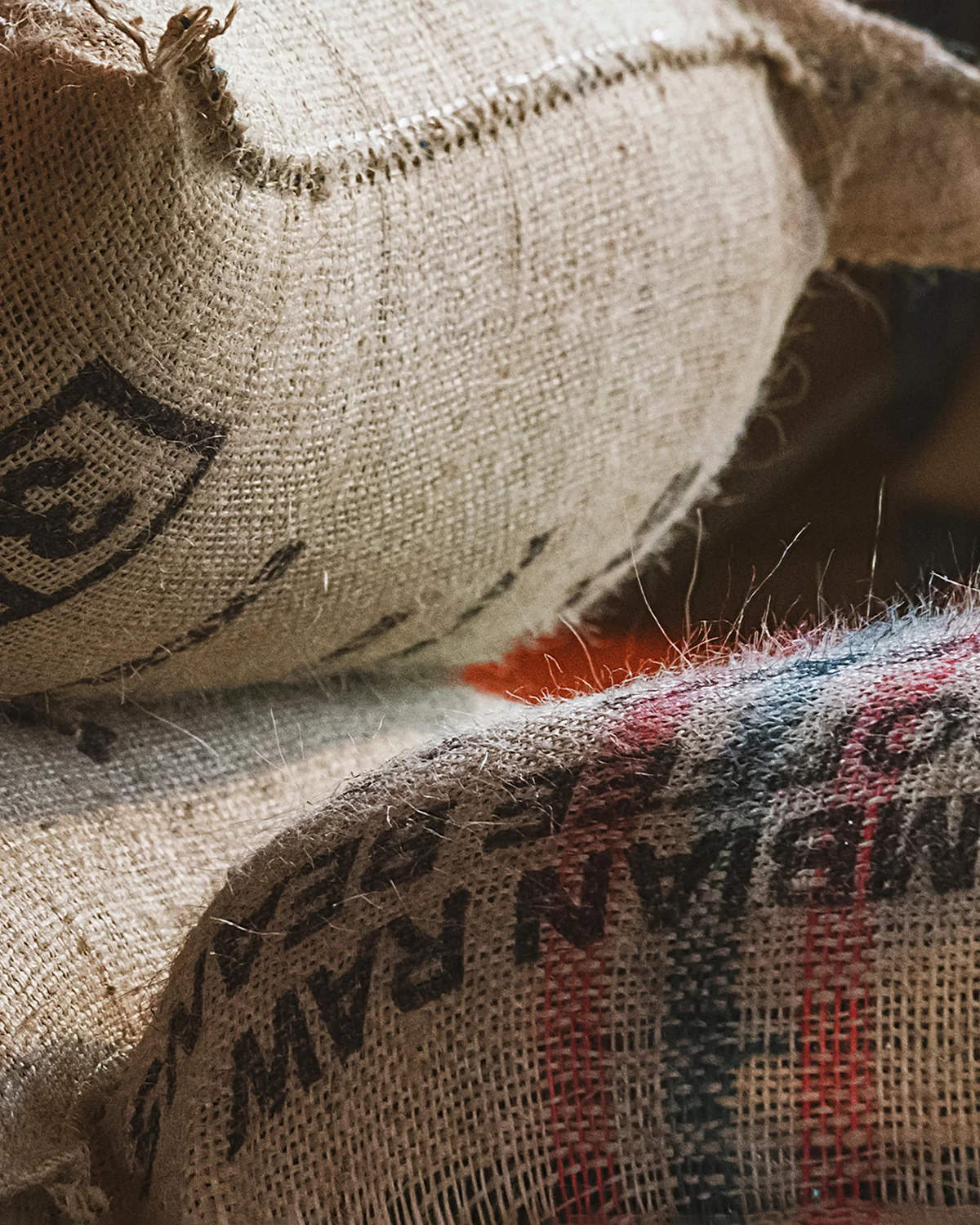 Coffee sacks in a storage setting